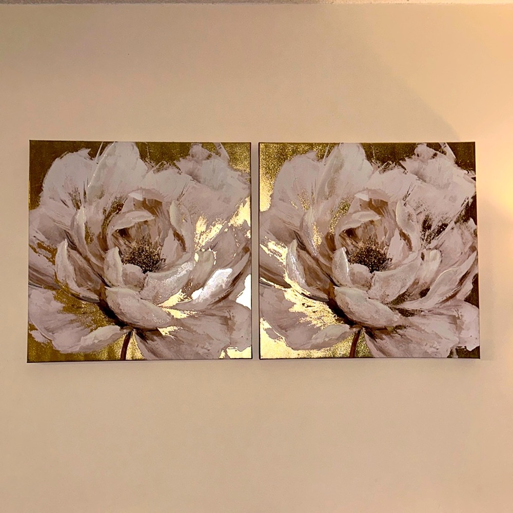 2 Large Frames White/Gold Painted Flower Frame